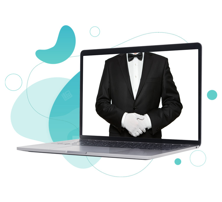Laptop with Man Wearing Tuxedo