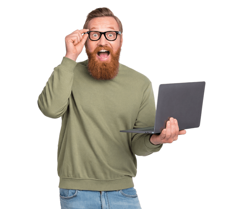 Spring into high speed unlimited internet. A TekSavvy customer excitedly uses his high speed, unlimited internet.