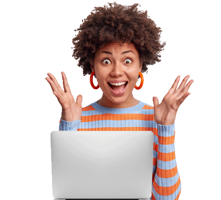 An excited shopper is amazed at the value provided by her internet connection.