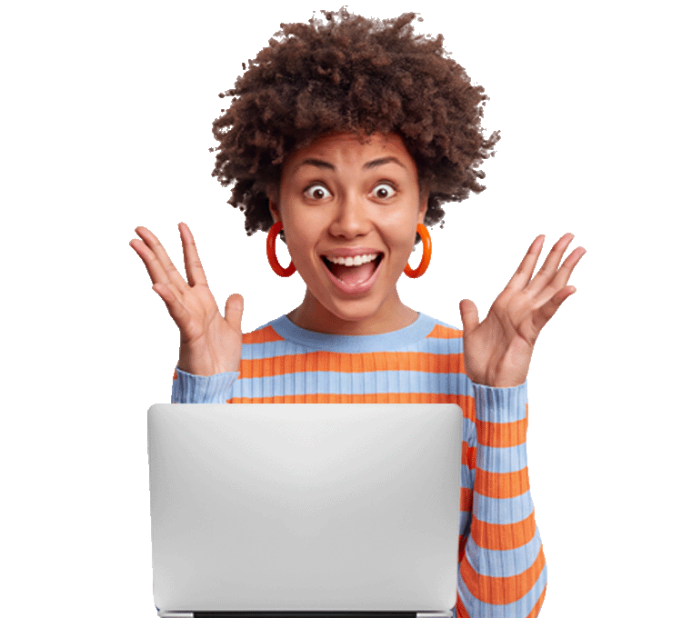 An excited shopper is amazed at the value provided by her internet connection.